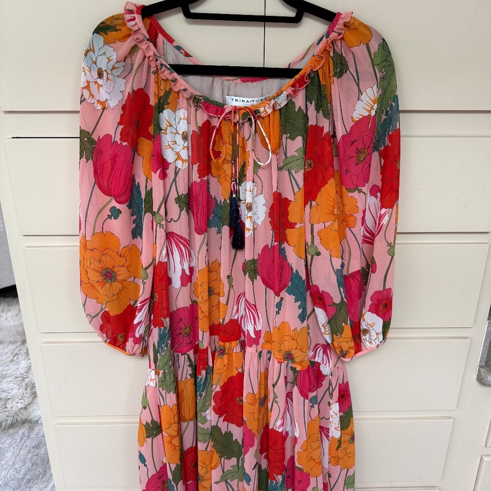 Trina Turk Off Shoulder Midi Flowered Print Dress New Without Tag